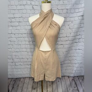 Gianni Bini Emmie Halter Neck Tie Back Sleeveless Linen Romper NWT Size 4